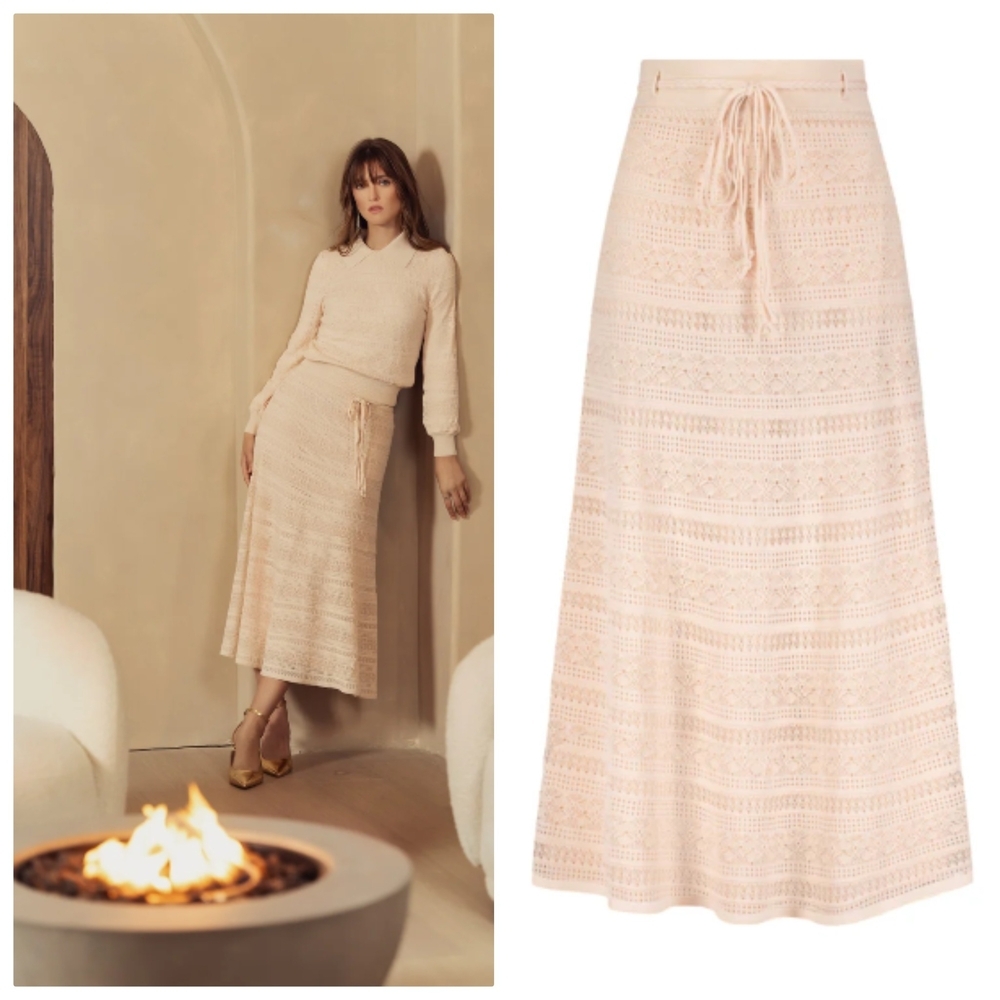 Alexa Paris Oxford Lace Skirt Women's Large Rose Cream Midi Skirt